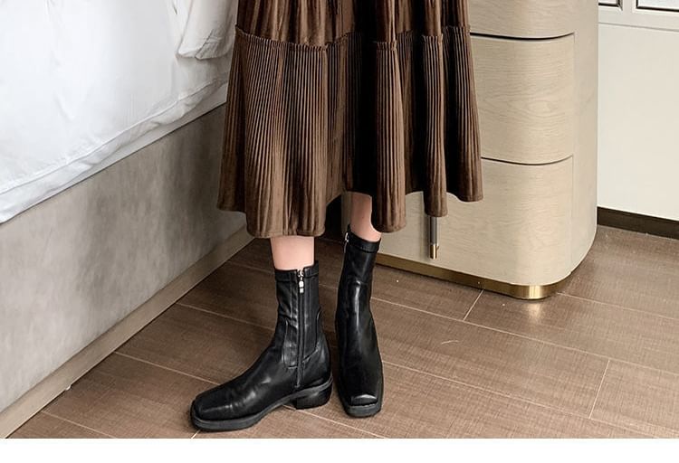 Skirt Plain Waist Velvet Tiered A-Line Elastic Midi