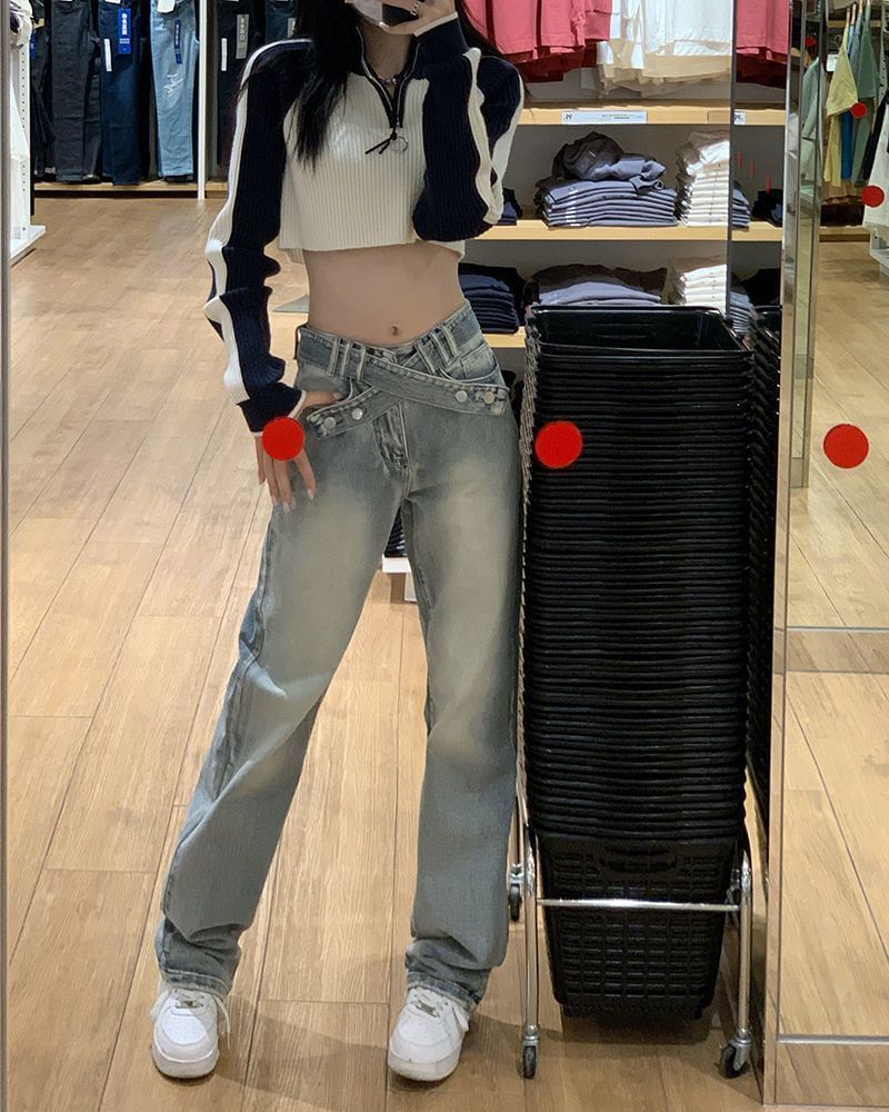 Mid Washed Rise Loose Jeans Fit