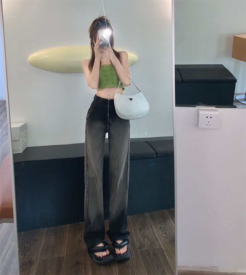 Fit Waist Loose Washed Jeans High Gradient