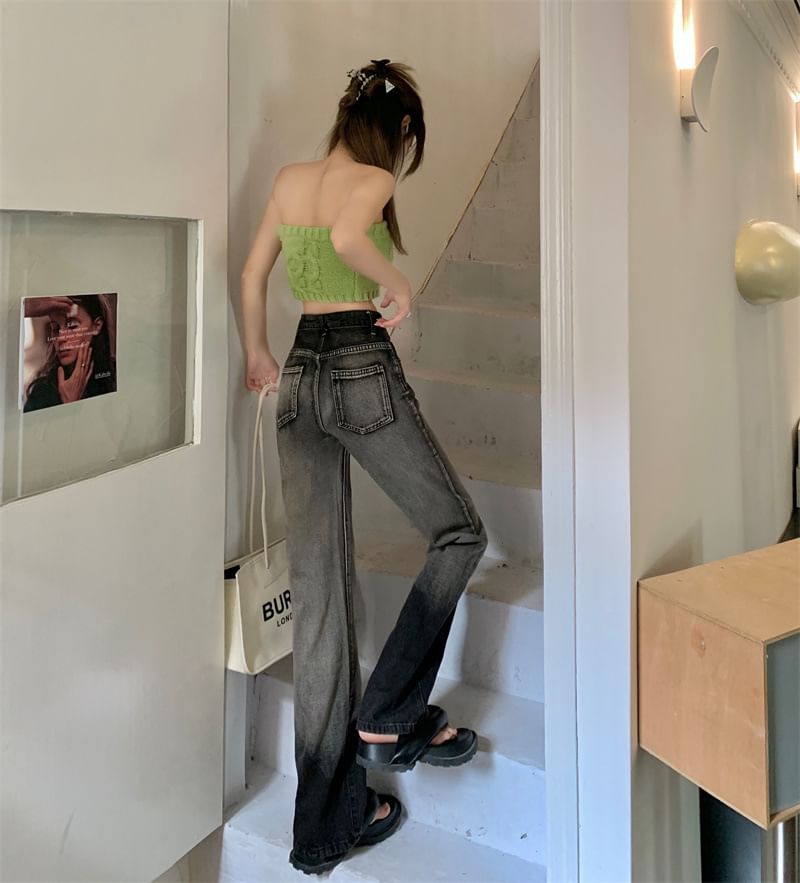 Fit Waist Loose Washed Jeans High Gradient