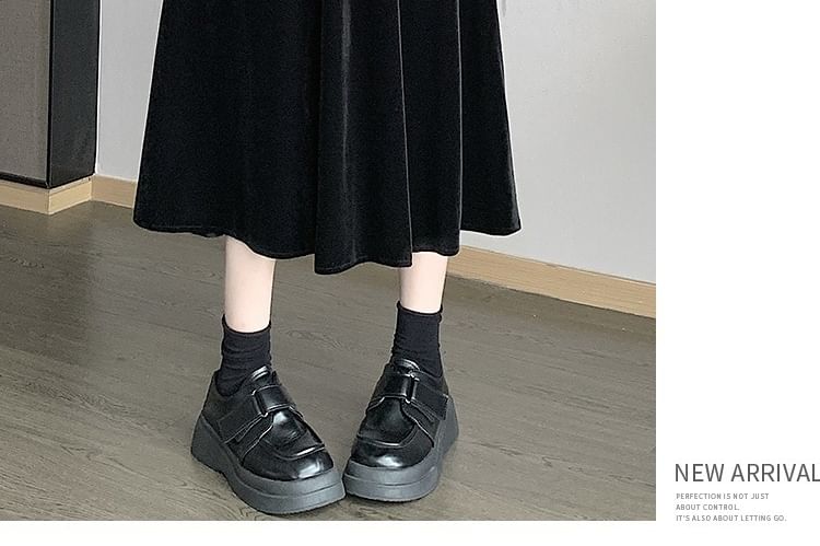 Skirt Waist Midi Elastic Plain A-Line Velvet