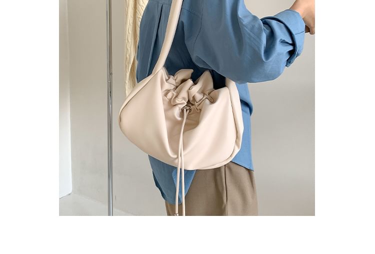 Plain Drawstring Faux Leather Tote Bag