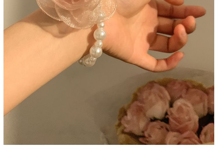 Hair / Scrunchie Clip Mesh Tie Designs) Pearl (Various Rose Faux