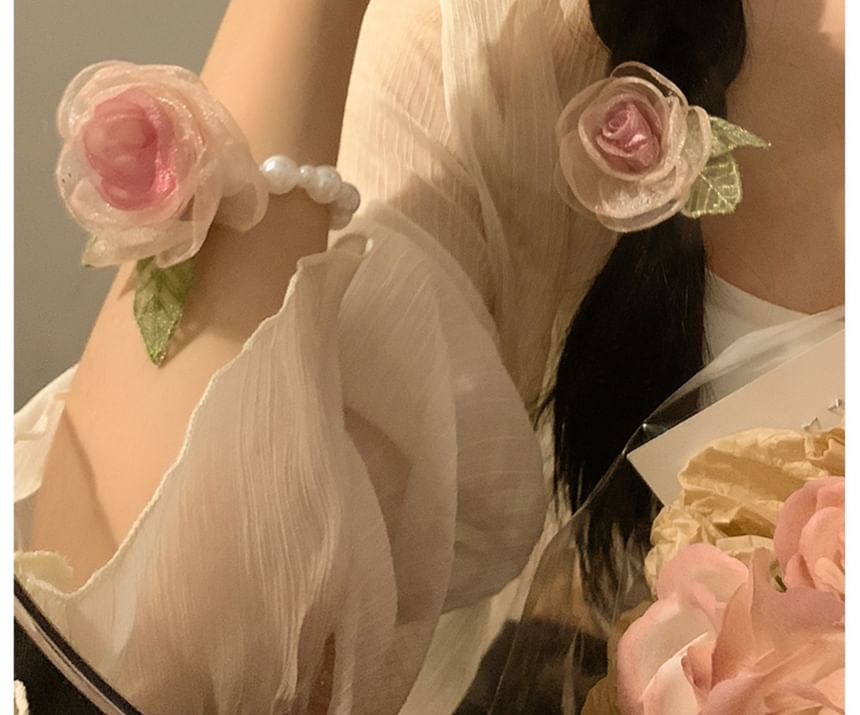 Hair / Scrunchie Clip Mesh Tie Designs) Pearl (Various Rose Faux