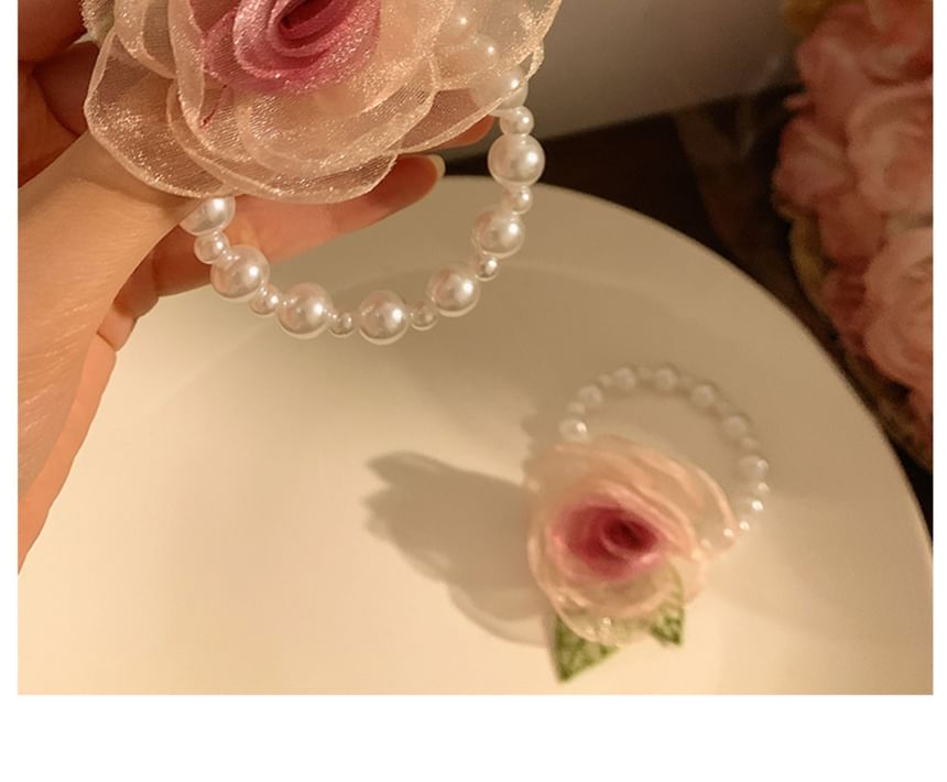 Hair / Scrunchie Clip Mesh Tie Designs) Pearl (Various Rose Faux