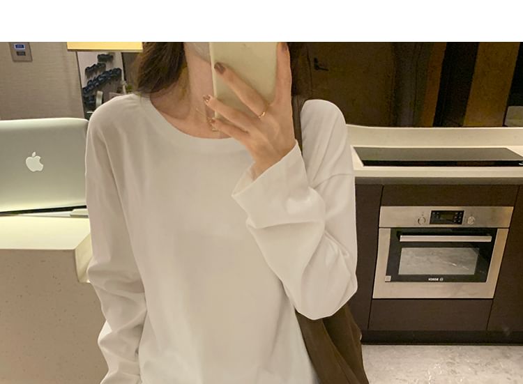 Long-Sleeve Boatneck Plain T-Shirt