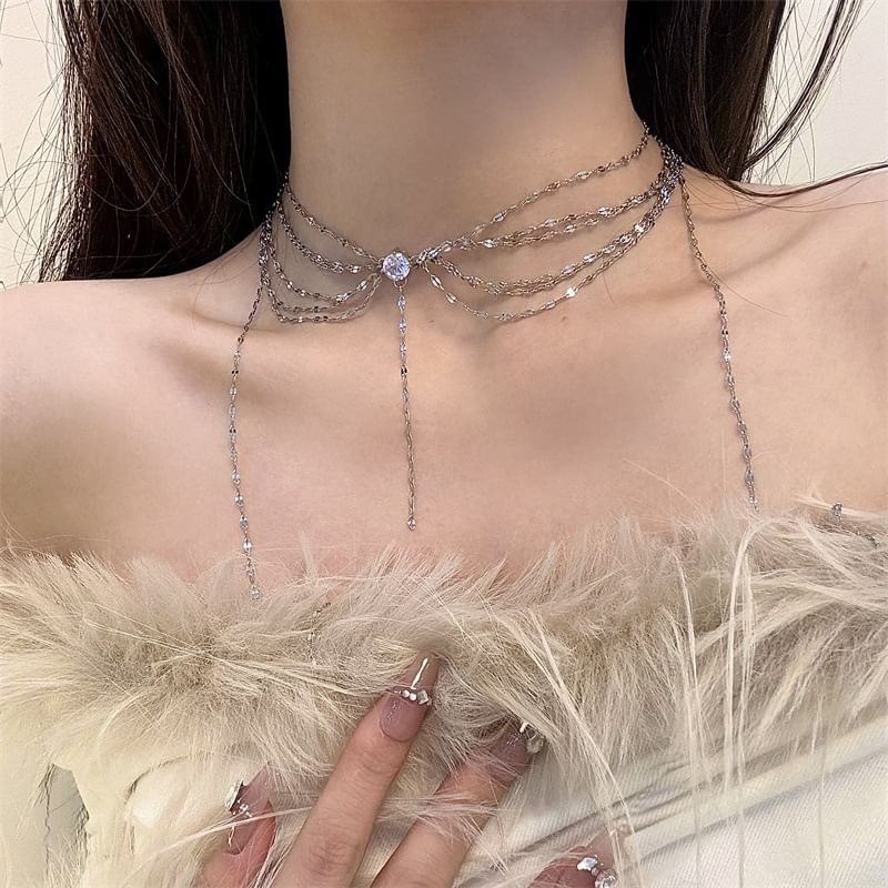 Rhinestone Choker Layered