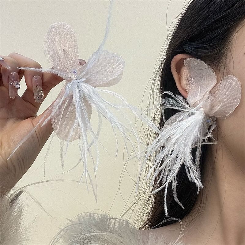 Earring Drop Floral Fringed