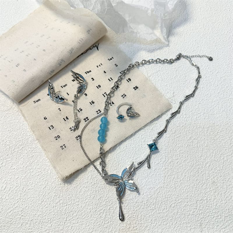 Choker Ring / Earring Butterfly Drop