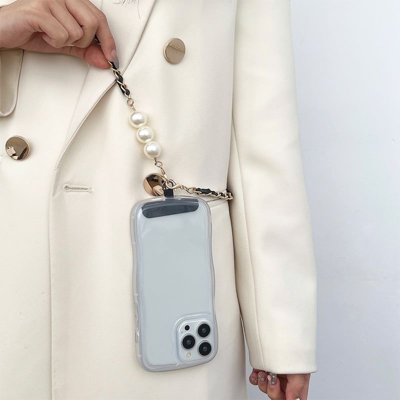 Leather Faux Alloy Phone Pearl Lanyard