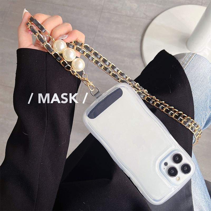 Leather Faux Alloy Phone Pearl Lanyard