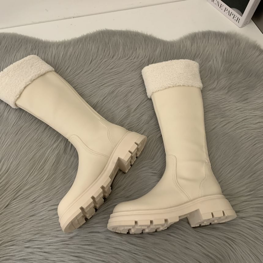 Fleece Platform Knee High Panel Boots