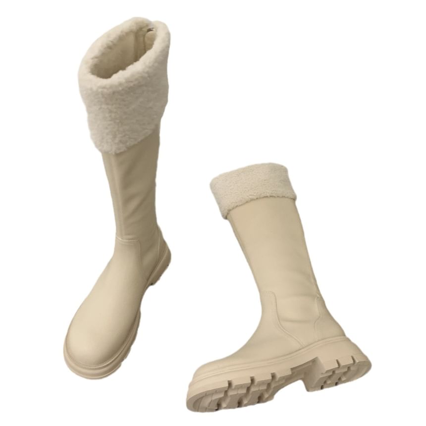 Fleece Platform Knee High Panel Boots