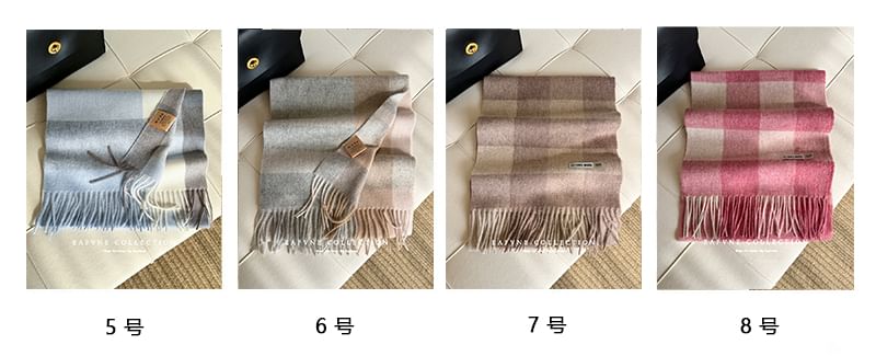 Scarf Applique Wool Plaid Fringed Lettering