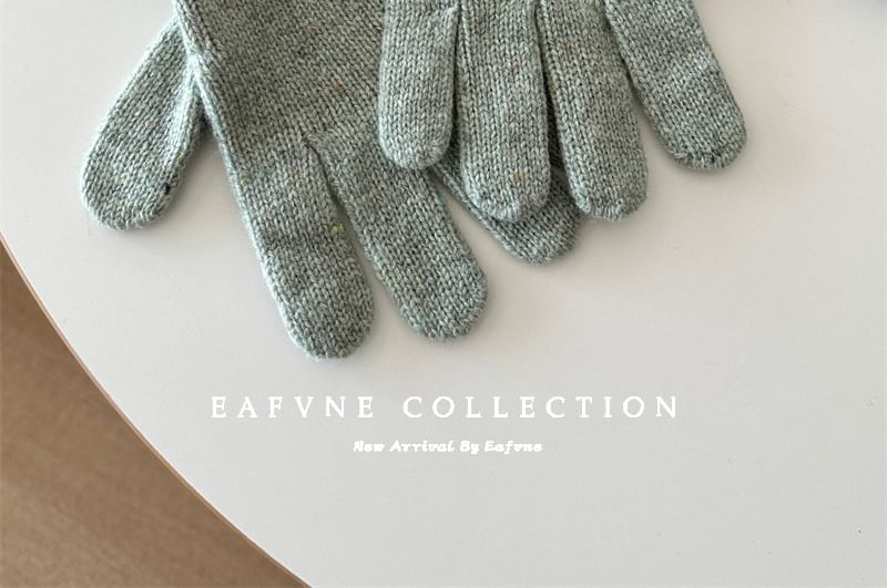 Wool Knit Applique Gloves Lettering Touchscreen