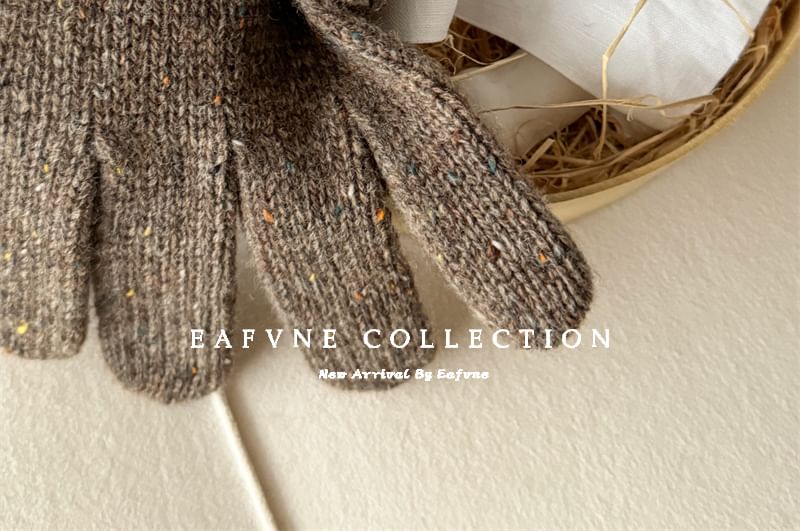 Wool Knit Applique Gloves Lettering Touchscreen