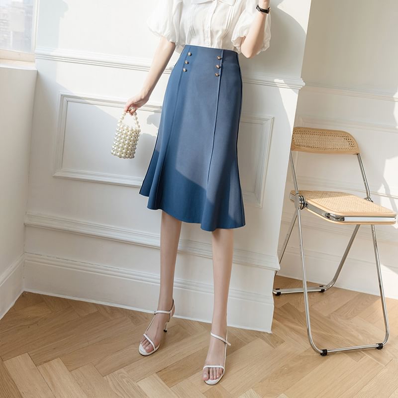 High-Waist Plain Mermaid Skirt