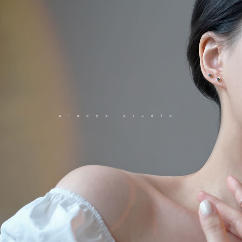 Earring Stud Silver Rhinestone Sterling