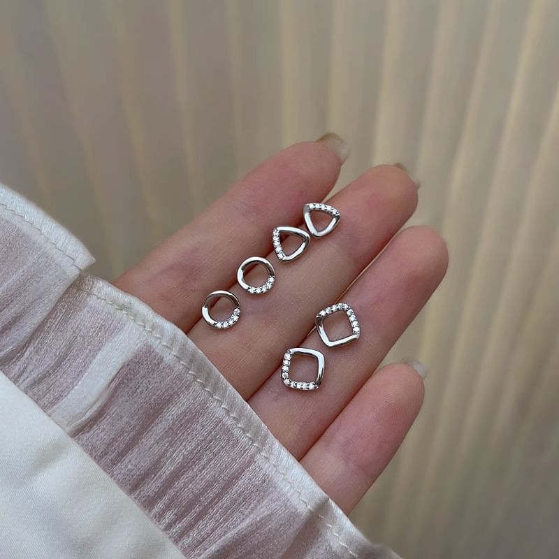 Sterling Designs) Earring Geometric Rhinestone Silver (Various Stud