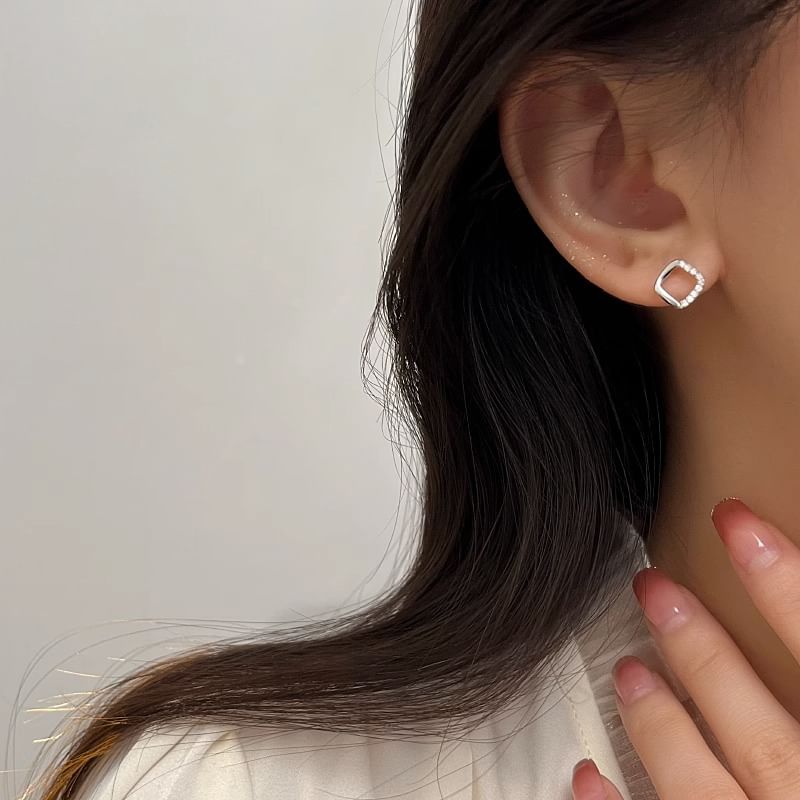 Sterling Designs) Earring Geometric Rhinestone Silver (Various Stud