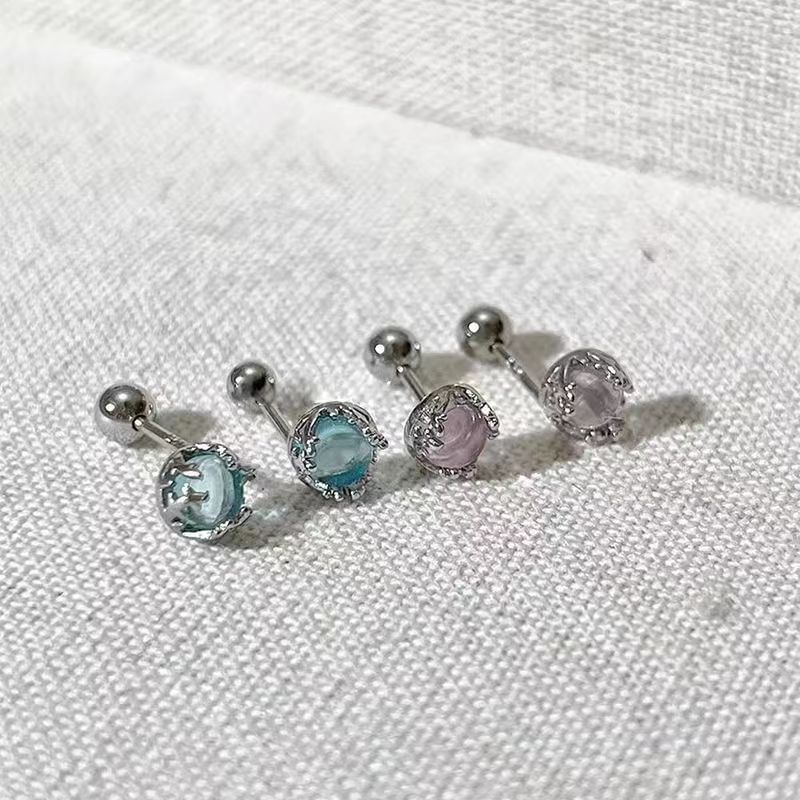 Sterling Gemstone Barbell Silver Earring Faux