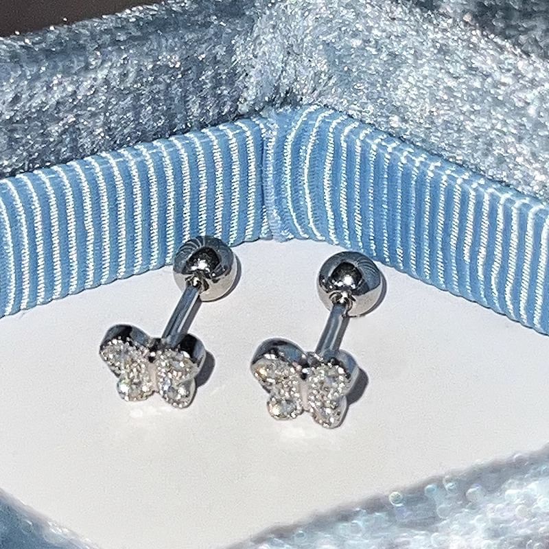 Sterling Barbell Butterfly Silver Earring Rhinestone