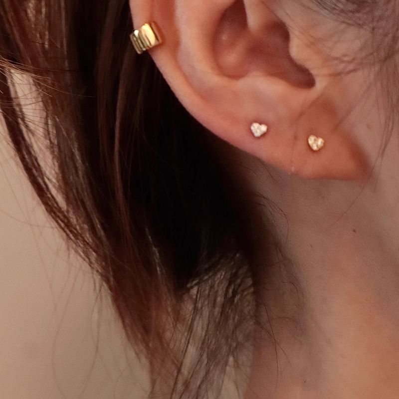 Heart Sterling Barbell Rhinestone Silver Earring