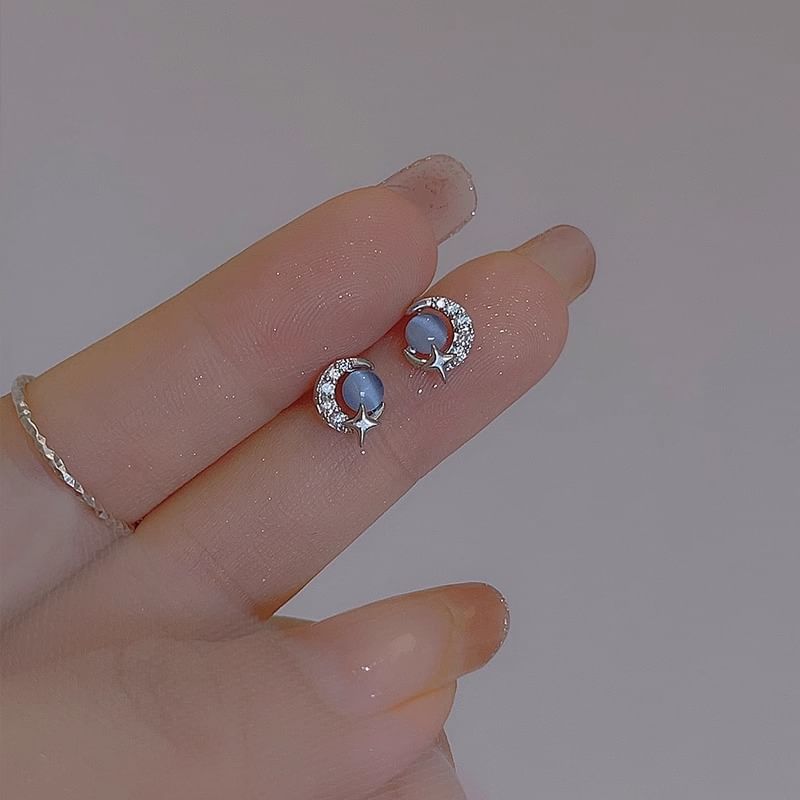 Silver Sterling Moon Earring Stud