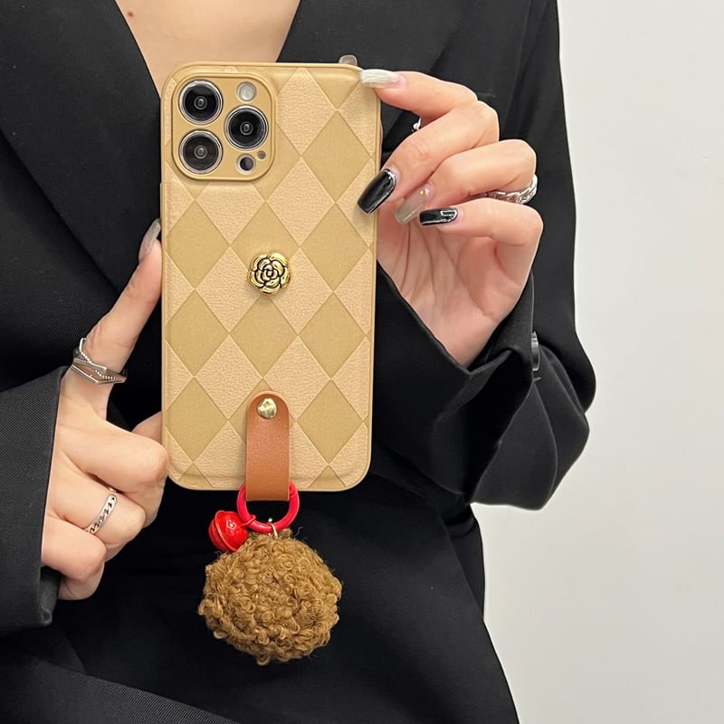 Rose Bell Phone Pom Case Argyle