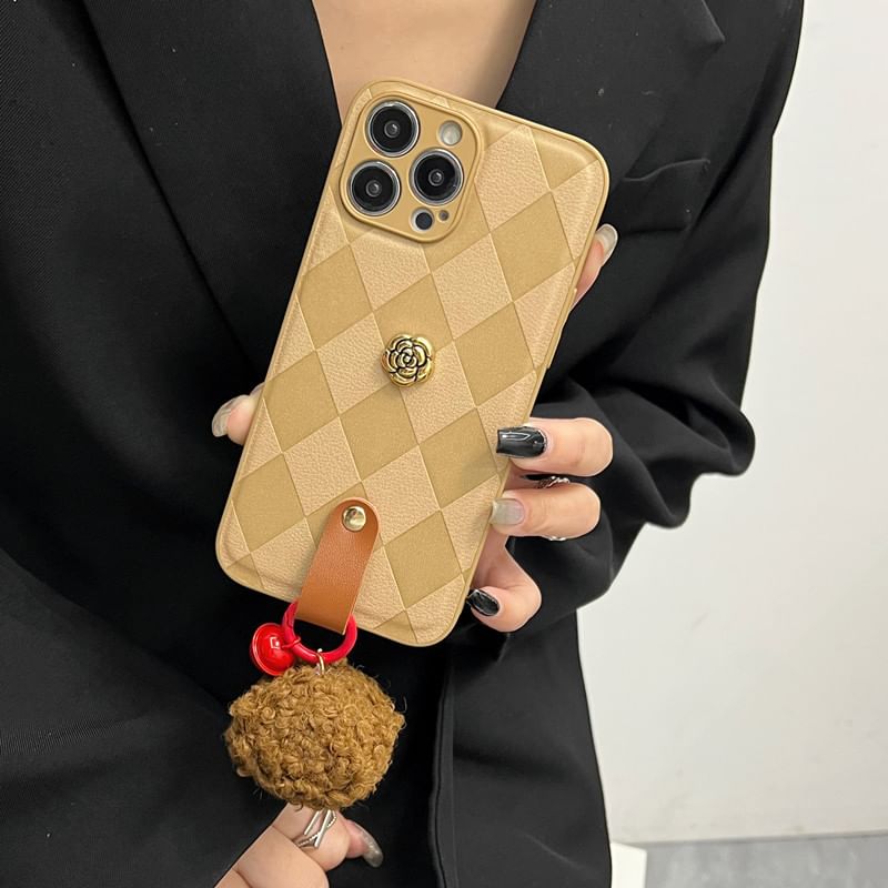 Rose Bell Phone Pom Case Argyle