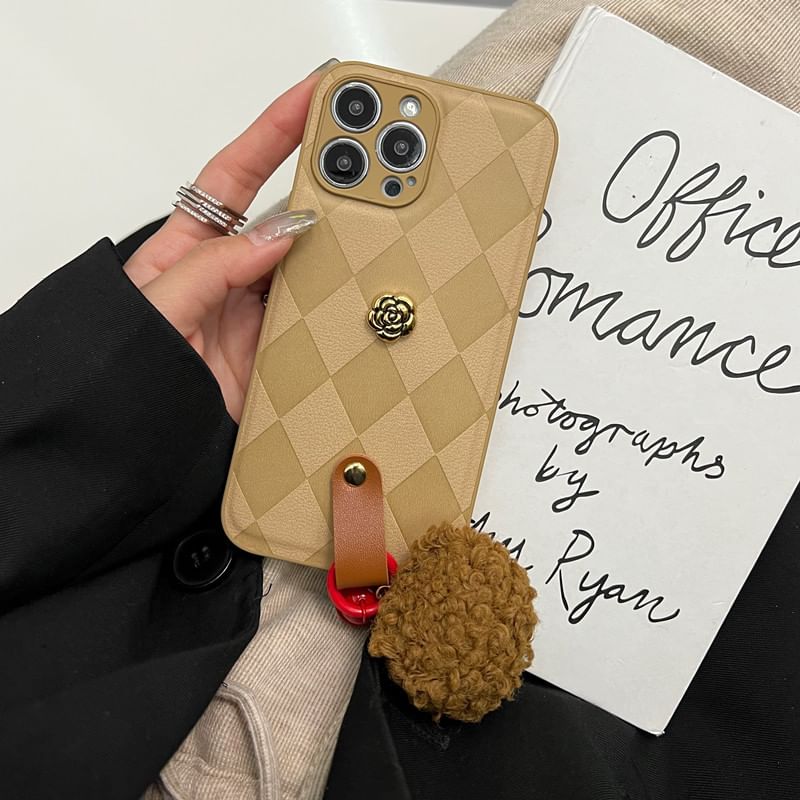 Rose Bell Phone Pom Case Argyle