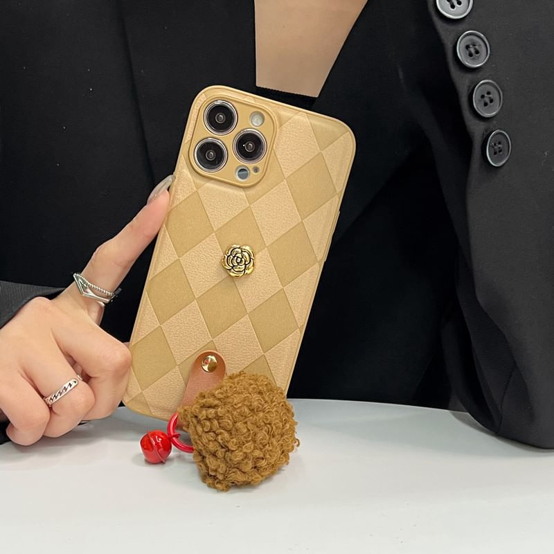Rose Bell Phone Pom Case Argyle