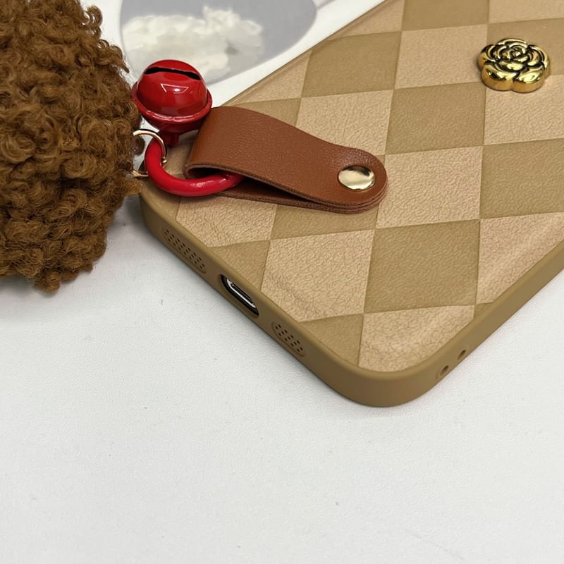 Rose Bell Phone Pom Case Argyle