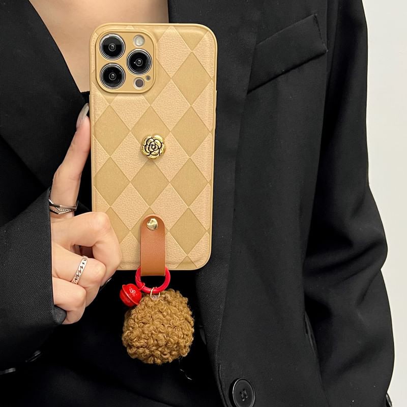 Rose Bell Phone Pom Case Argyle