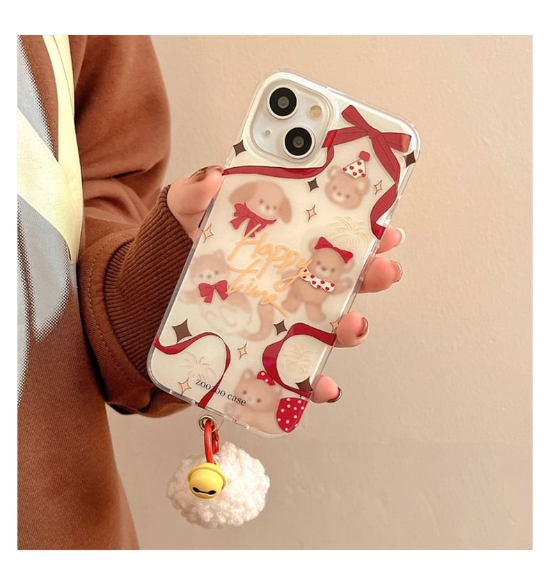 Ribbon Bell Phone Case Animal Pom