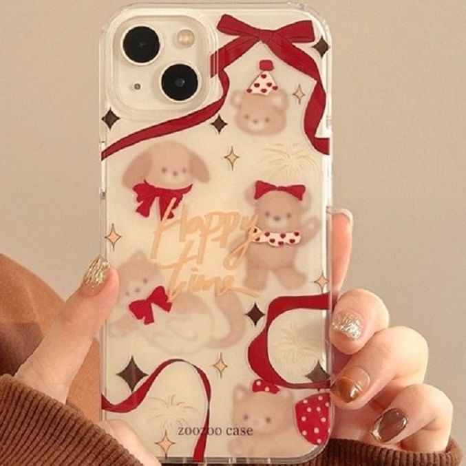 Ribbon Bell Phone Case Animal Pom