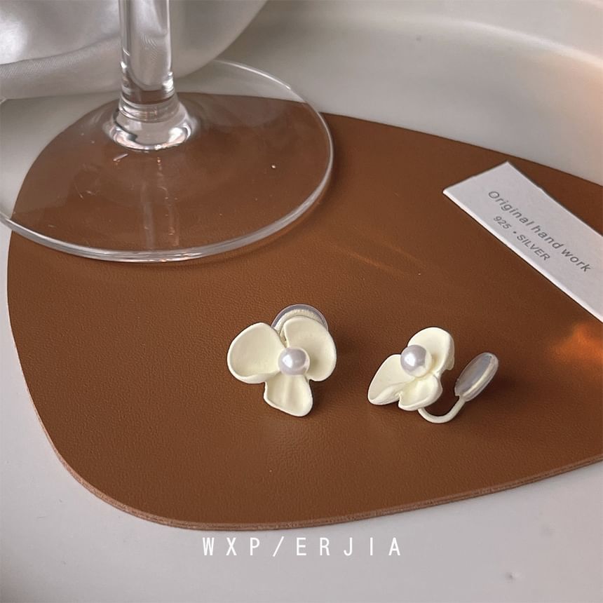 Pearl Faux Clip-On Earring Floral