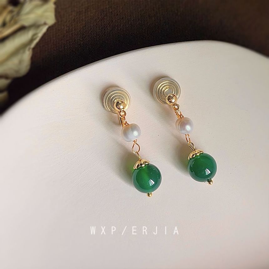 Pearl Gemstone Clip-On Earring Drop Faux