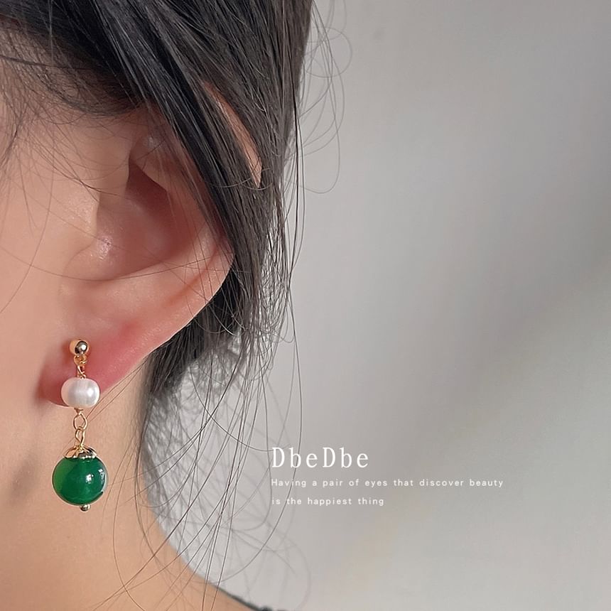 Pearl Gemstone Clip-On Earring Drop Faux