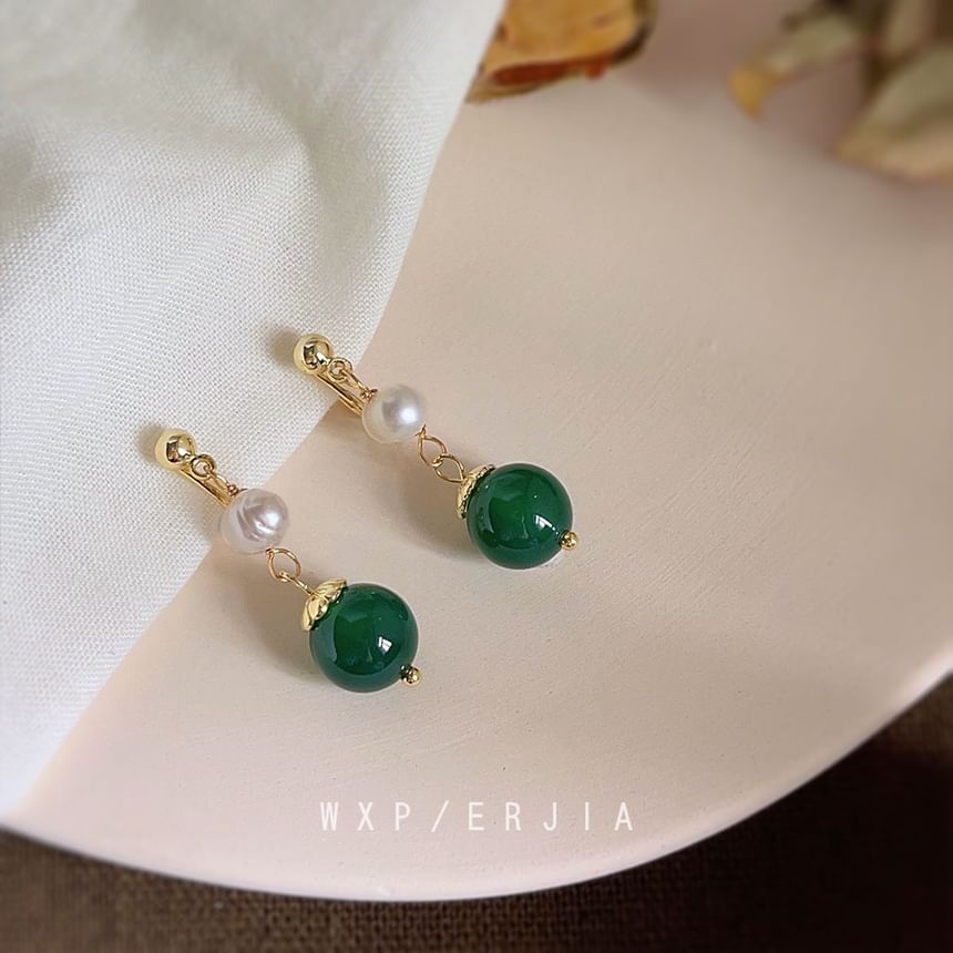 Pearl Gemstone Clip-On Earring Drop Faux