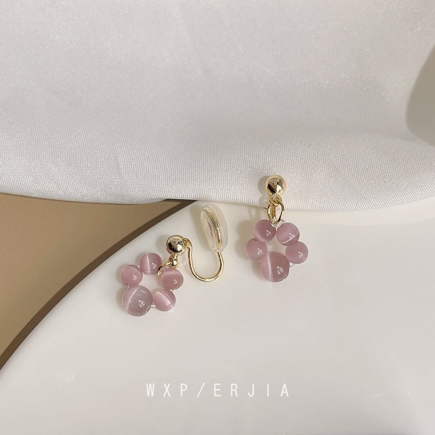 Beaded Gemstone Drop Earring Clip-On