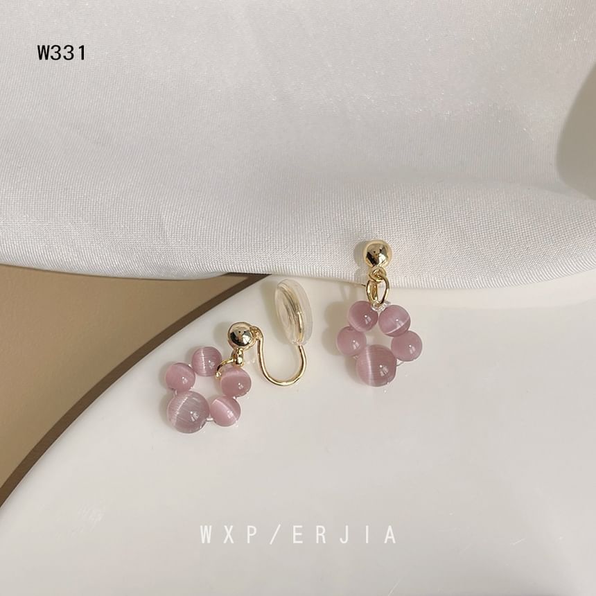 Beaded Gemstone Drop Earring Clip-On