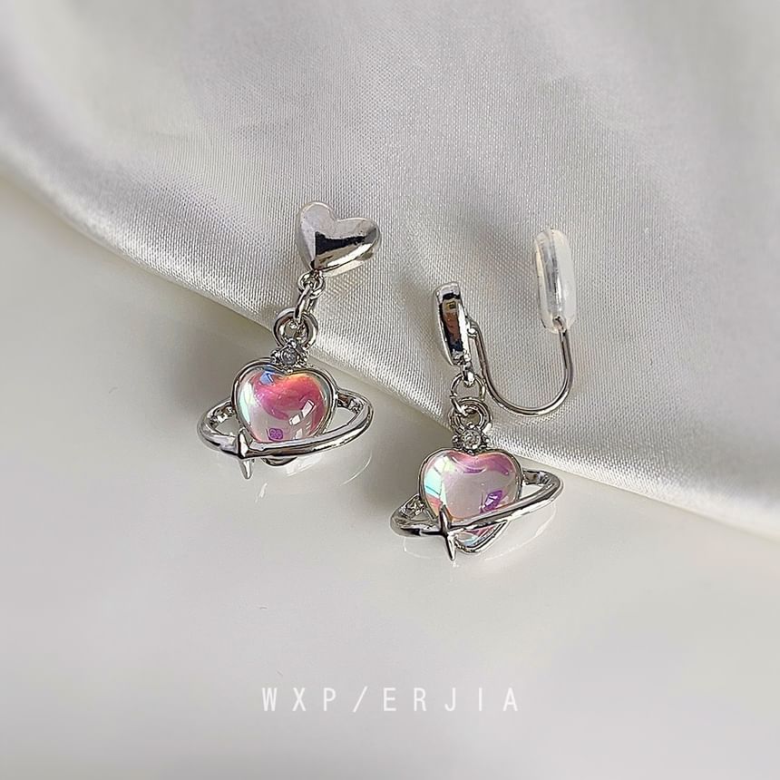 Heart Drop Earring Gemstone Clip-On