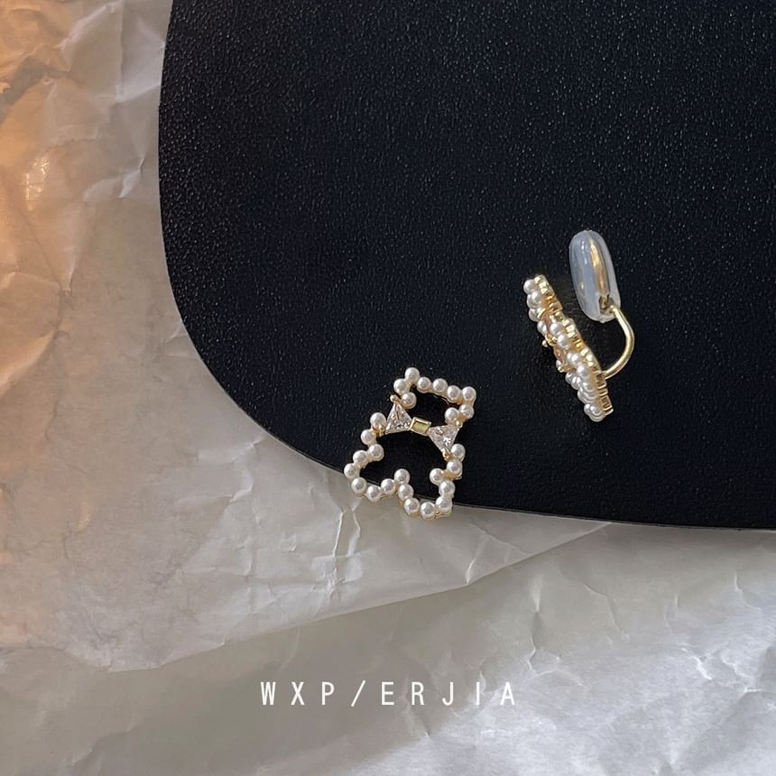 Earring Pearl Bear Rhinestone Clip-On Faux
