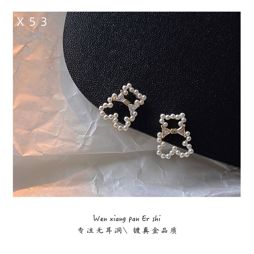 Earring Pearl Bear Rhinestone Clip-On Faux