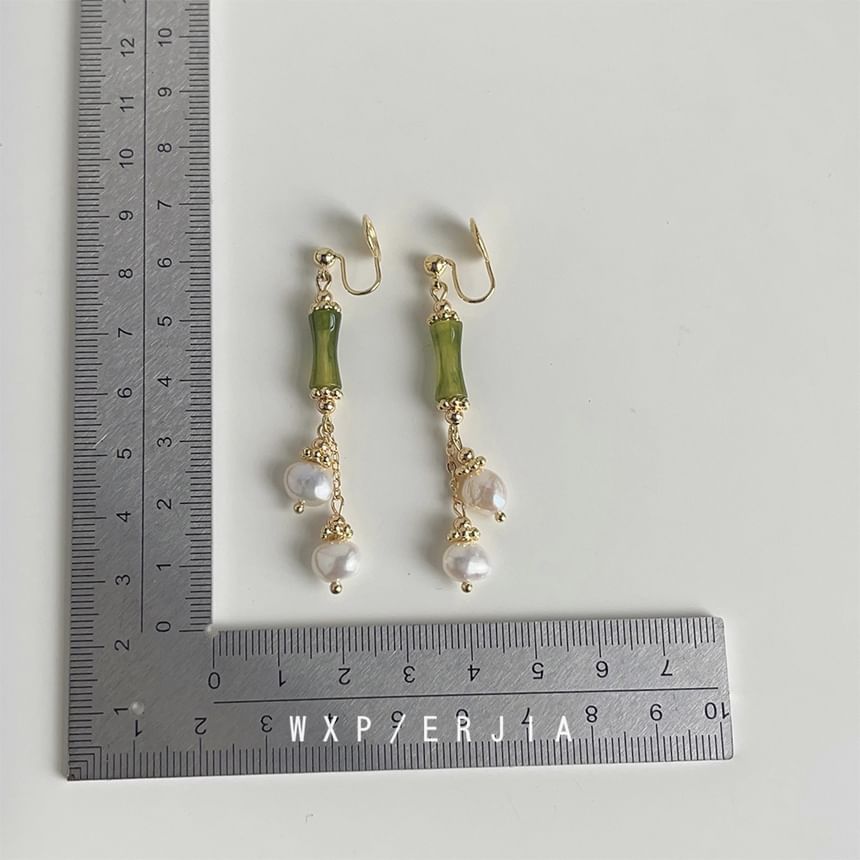 Clip-On Drop Earring Bamboo Pearl Faux