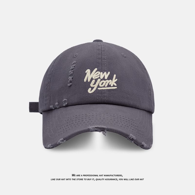 Embroidered Lettering Cap Distressed Baseball