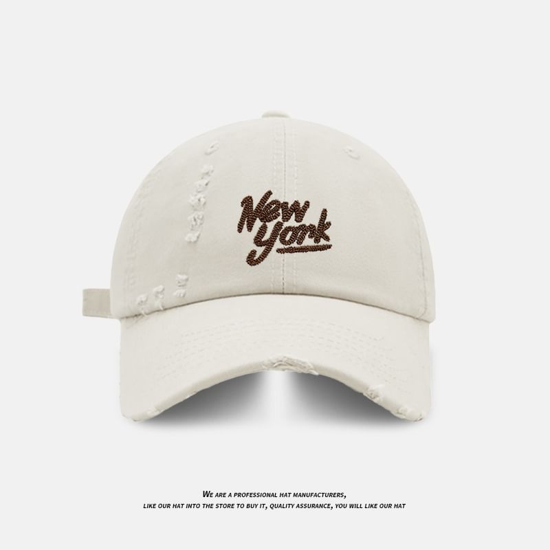 Embroidered Lettering Cap Distressed Baseball