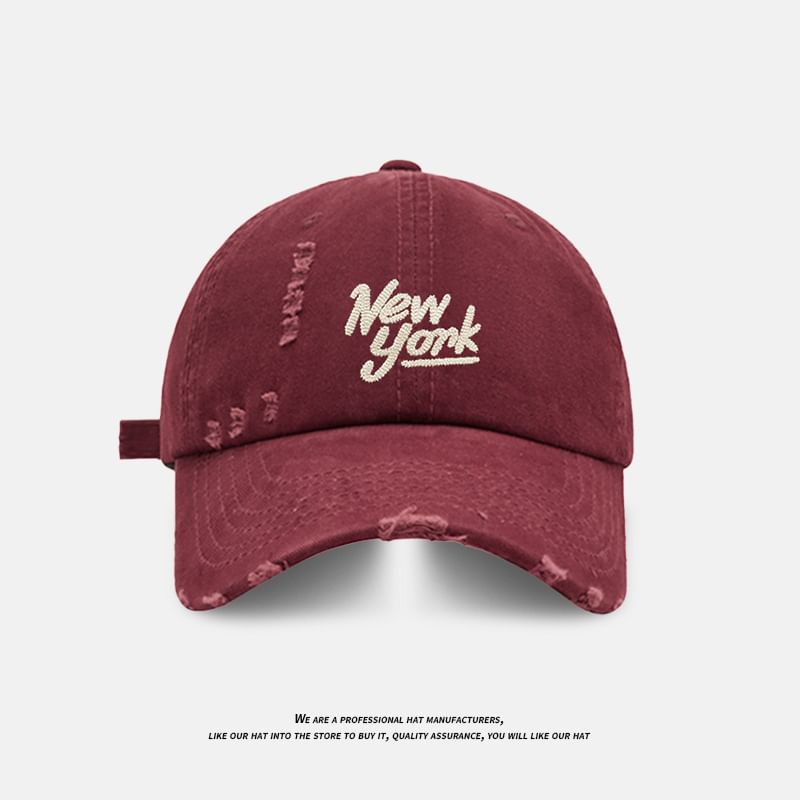 Embroidered Lettering Cap Distressed Baseball