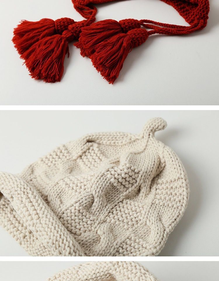 Tasseled Bonnet Hat Knit